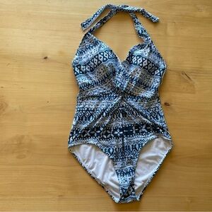 Jantzen deep V Neck halter one piece swimsuit sz 12